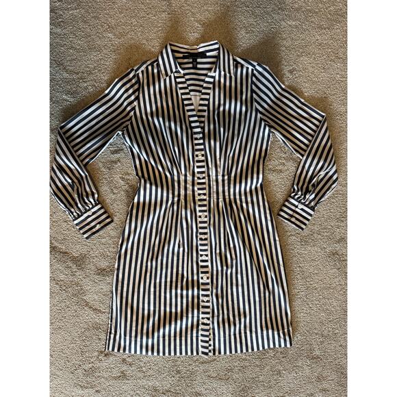 WHBM Long Sleeve Poplin Shirt Dress, French Navy Stripe, Size 8 - Picture 9 of 12